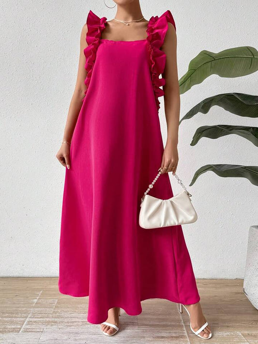 Loose fit ruffle trim maxi dress in pink