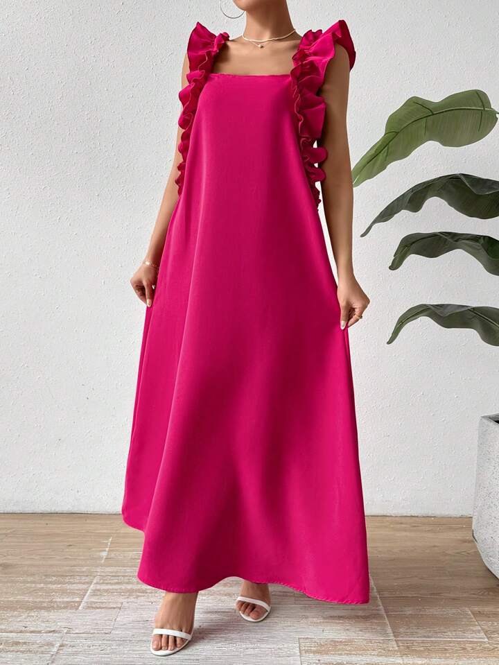 Loose fit ruffle trim maxi dress in pink