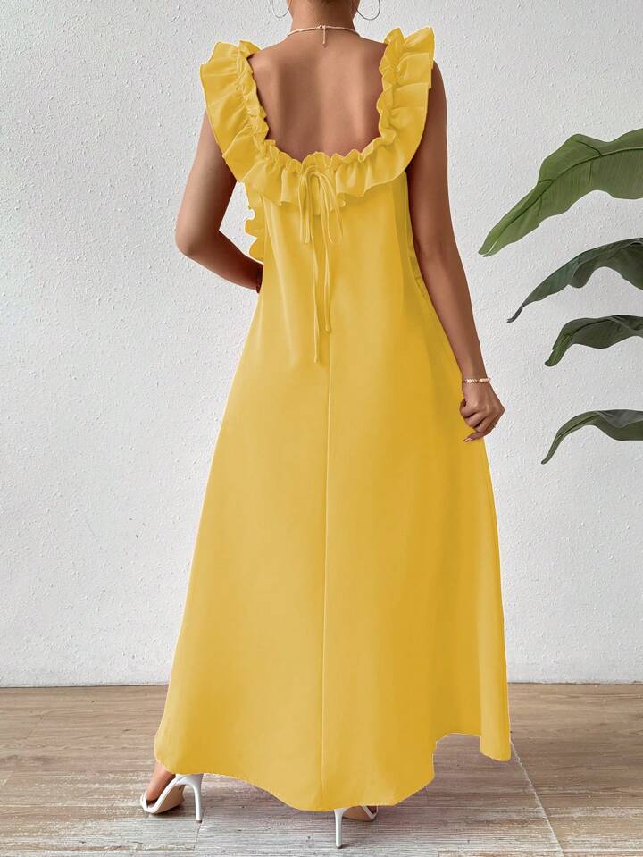 Loose fit ruffle trim maxi dress in yellow