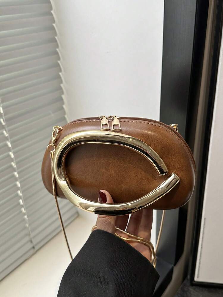 Metal accent personalized handbag in brown