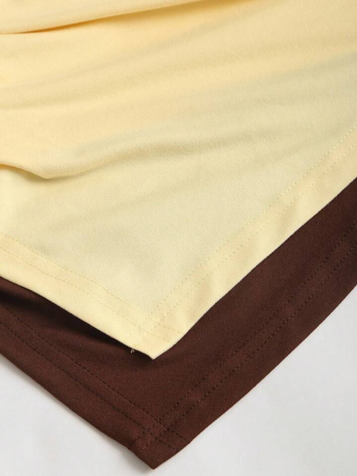 Metal decor asymmetrical plain t-shirt in yellow