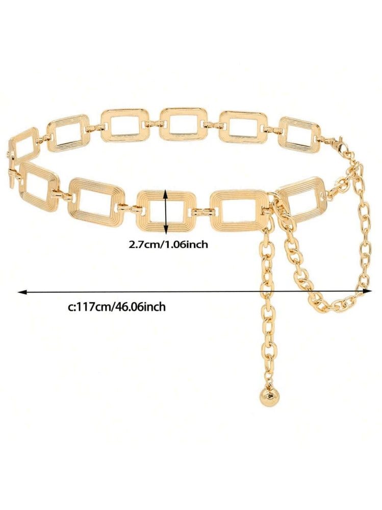 Metal square waist chain belt in gold