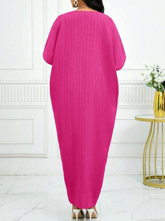 Notched batwing sleeve maxi in pink