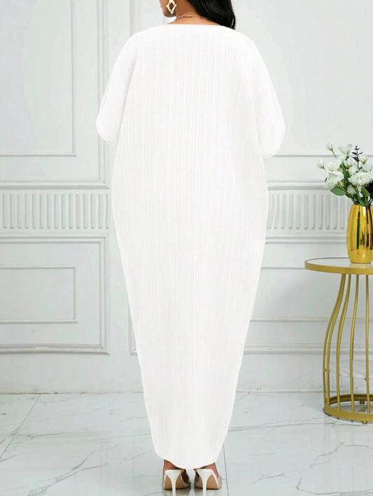 Notched batwing sleeve maxi in white