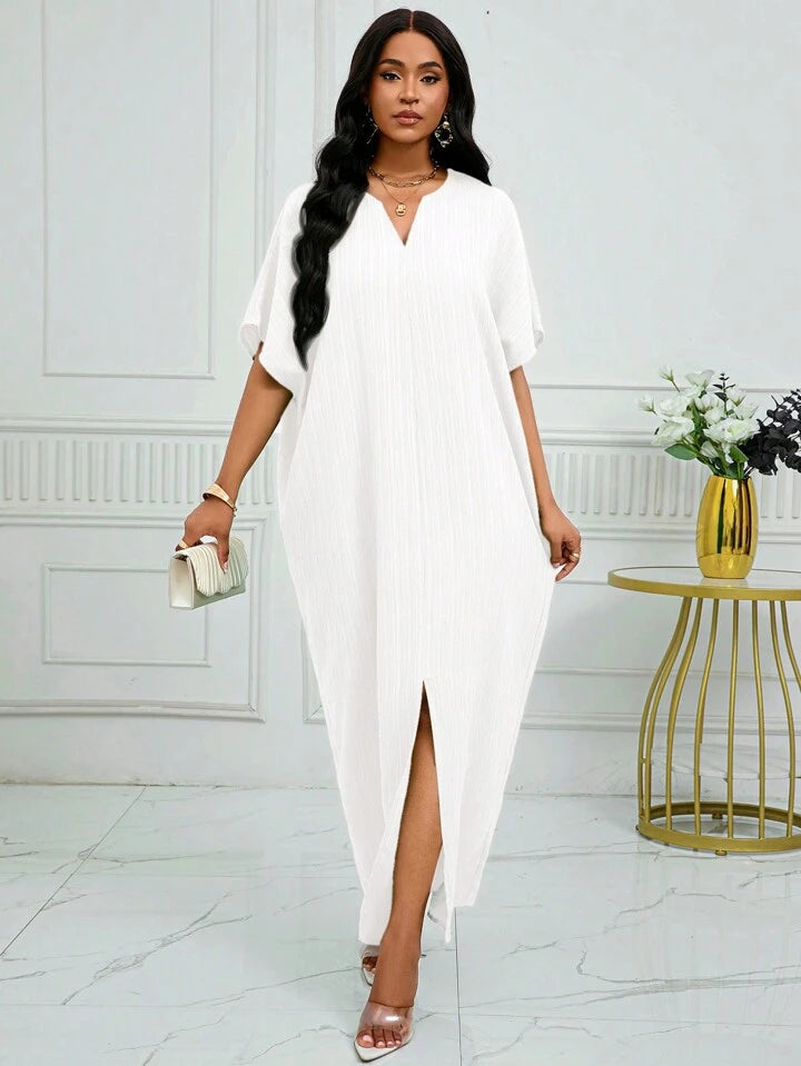 Notched batwing sleeve maxi in white