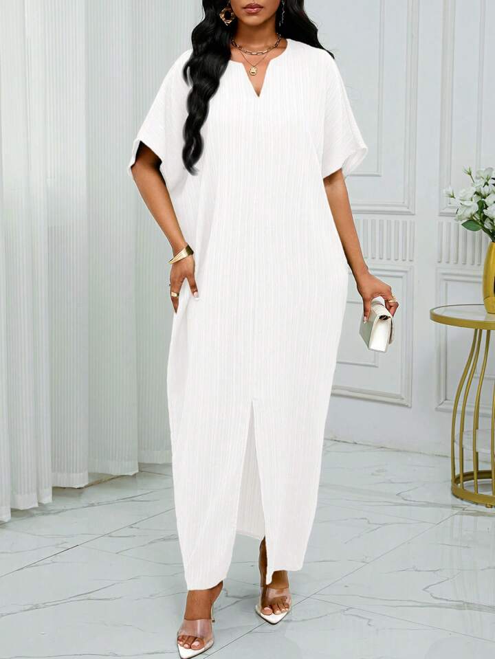 Notched batwing sleeve maxi in white