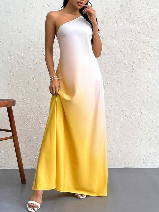 One shoulder knot design maxi dress in yellow