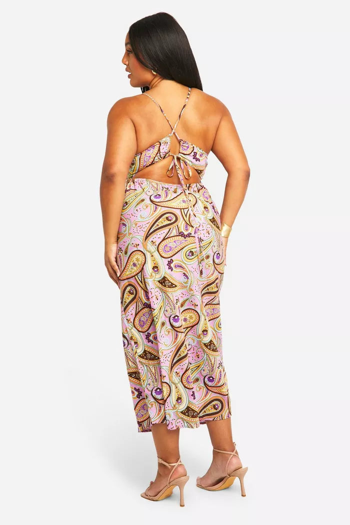 Paisley strappy midaxi dress in multi