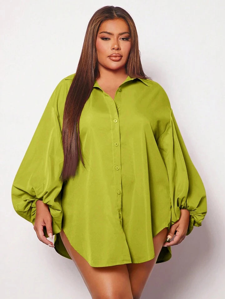 Plus lantern sleeve shirt in green
