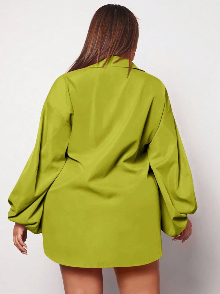 Plus lantern sleeve shirt in green