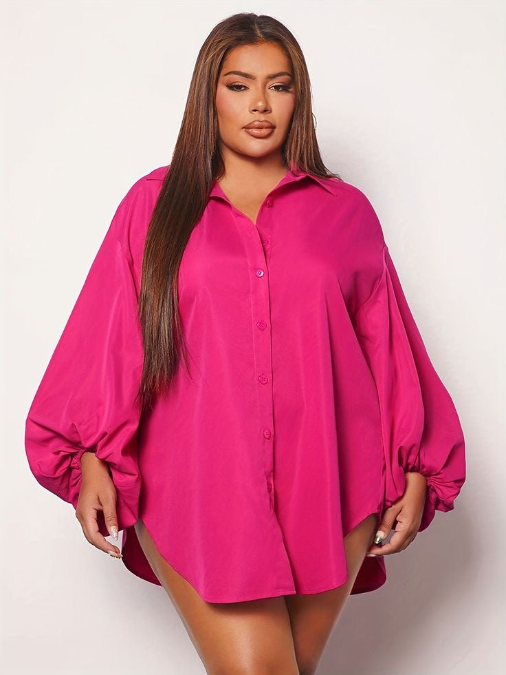 Plus lantern sleeve shirt in hot pink