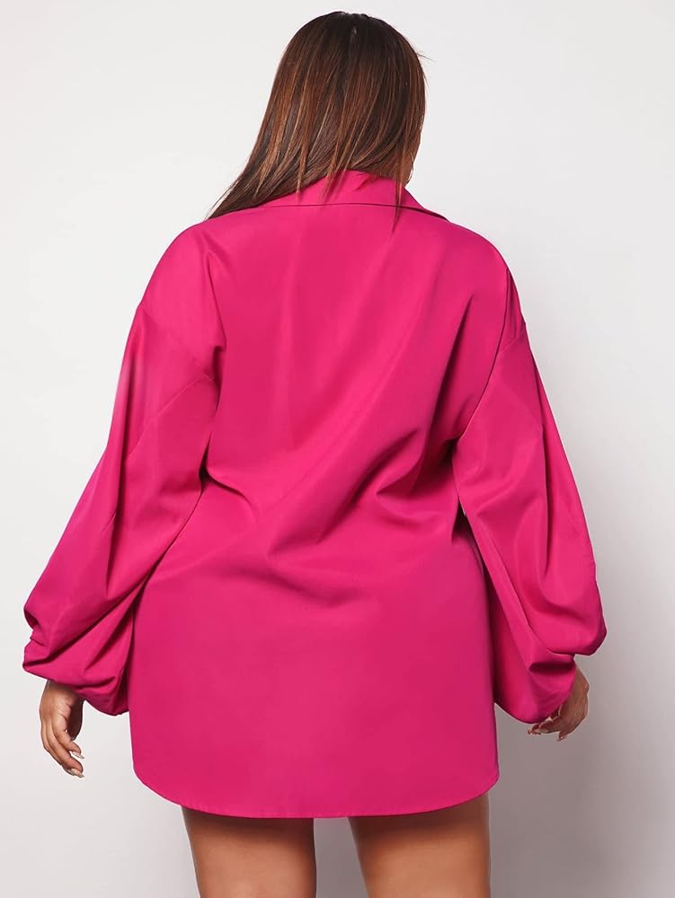 Plus lantern sleeve shirt in hot pink