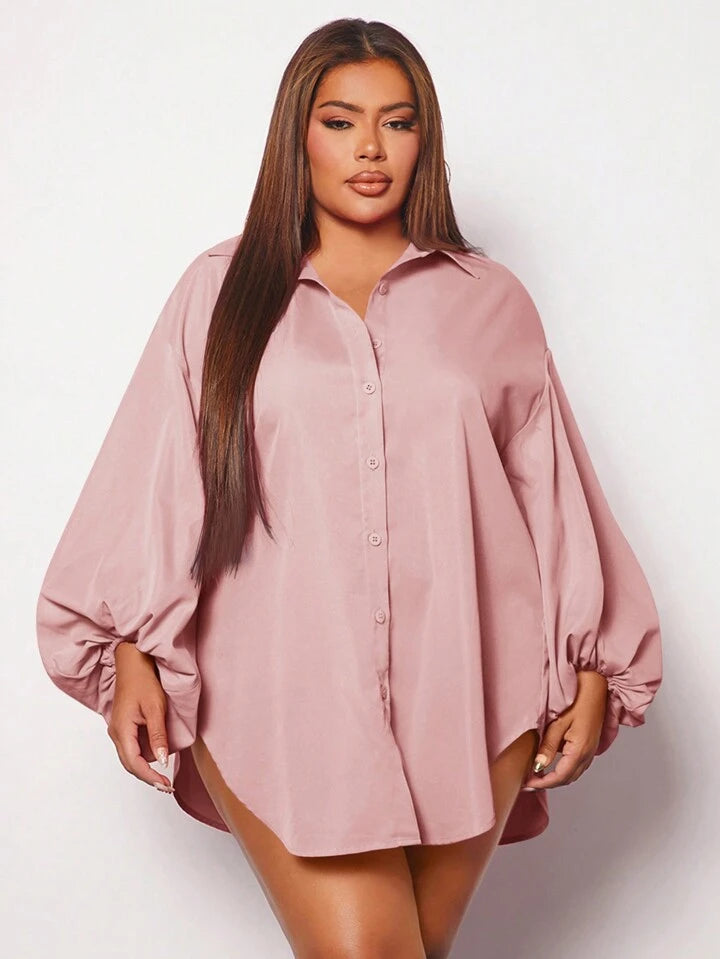 Plus lantern sleeve shirt in pink