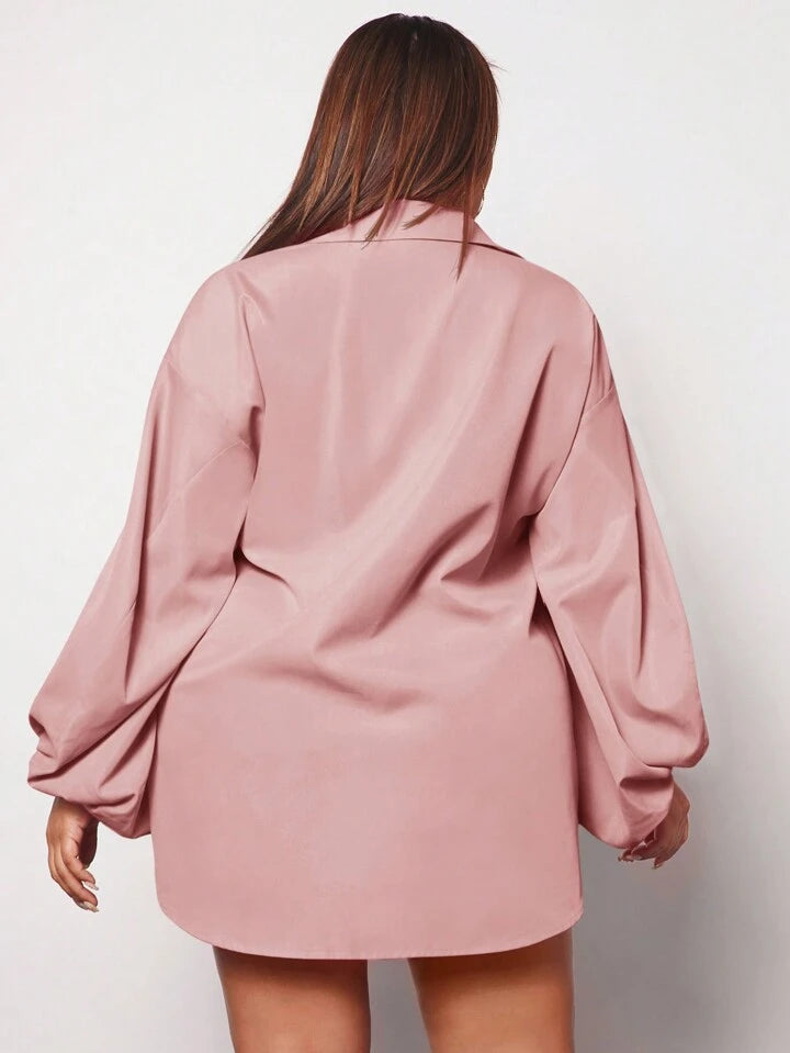 Plus lantern sleeve shirt in pink