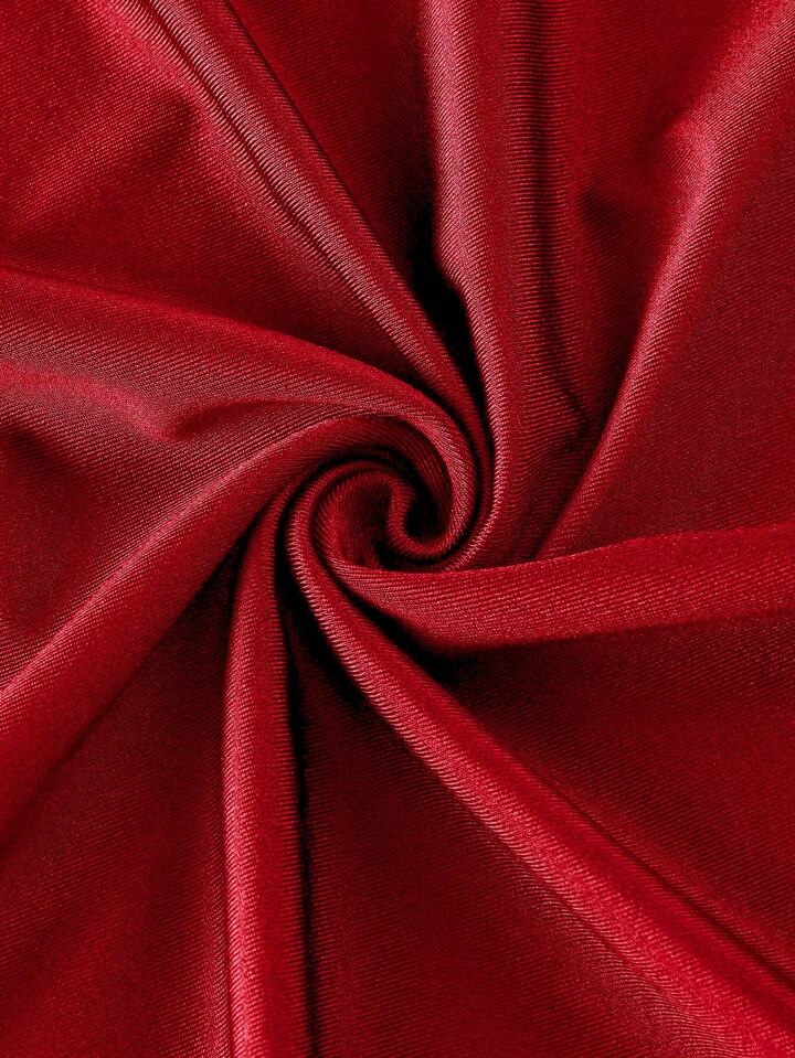 Ruched waist flared hem strap dress in red