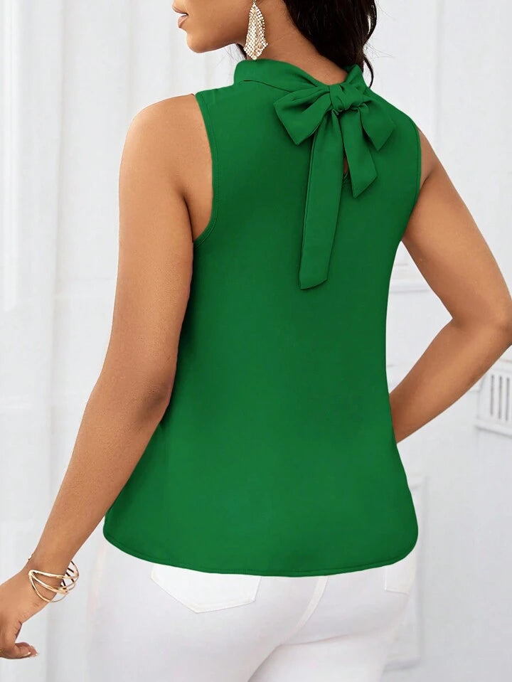 Ruffled collar open shoulder blouse in green