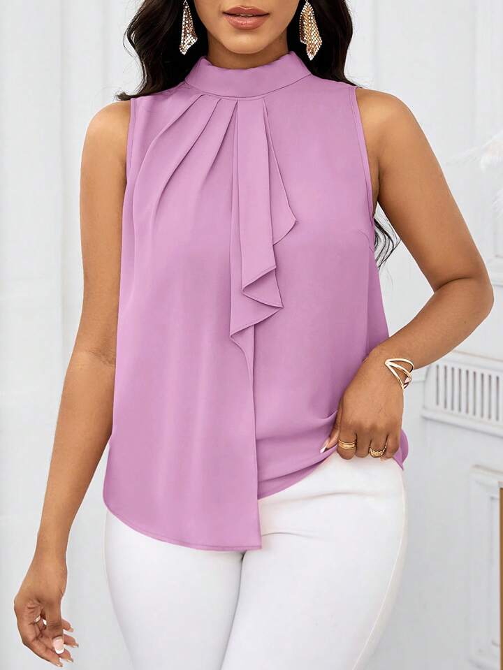 Ruffled collar open shoulder blouse in lilac