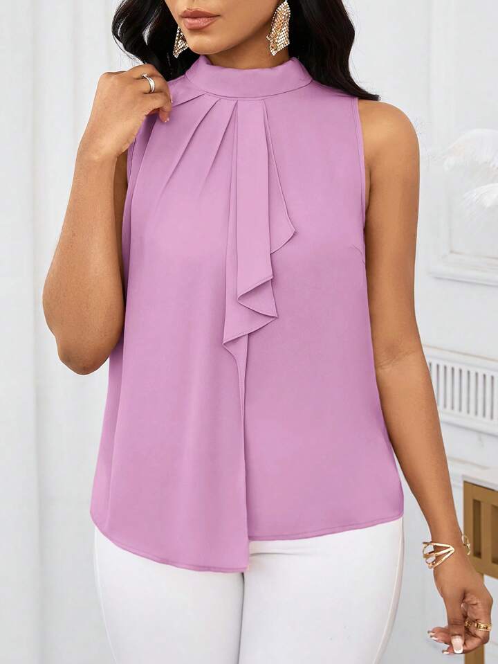 Ruffled collar open shoulder blouse in lilac