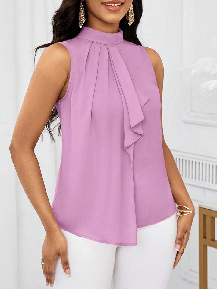 Ruffled collar open shoulder blouse in lilac