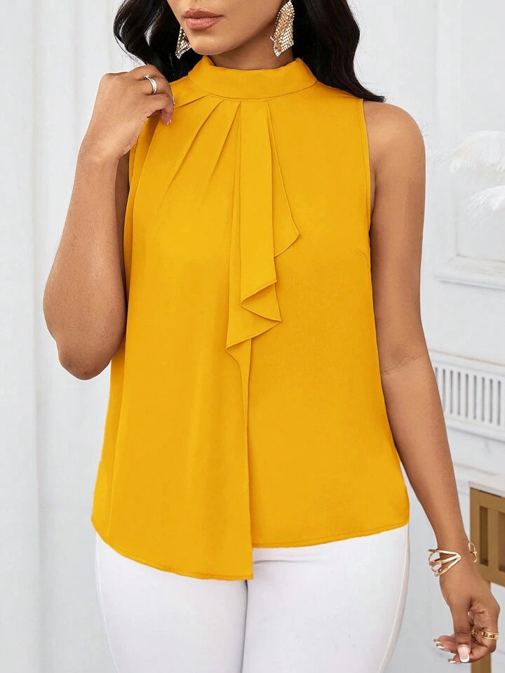 Ruffled collar open shoulder blouse in yellow