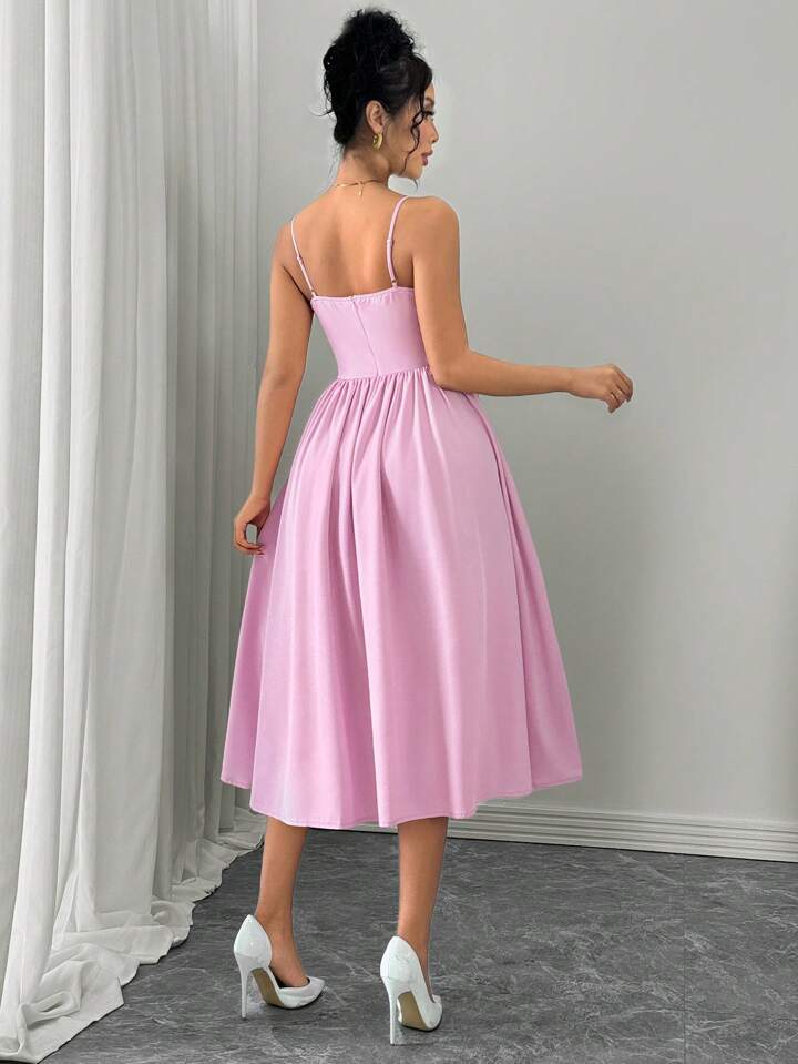 Ruffle hem spaghetti strap waist dress in pink