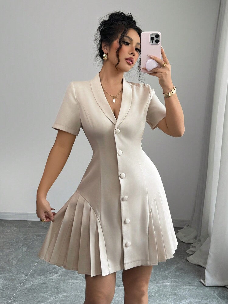 Ruffle short sleeve mini in nude