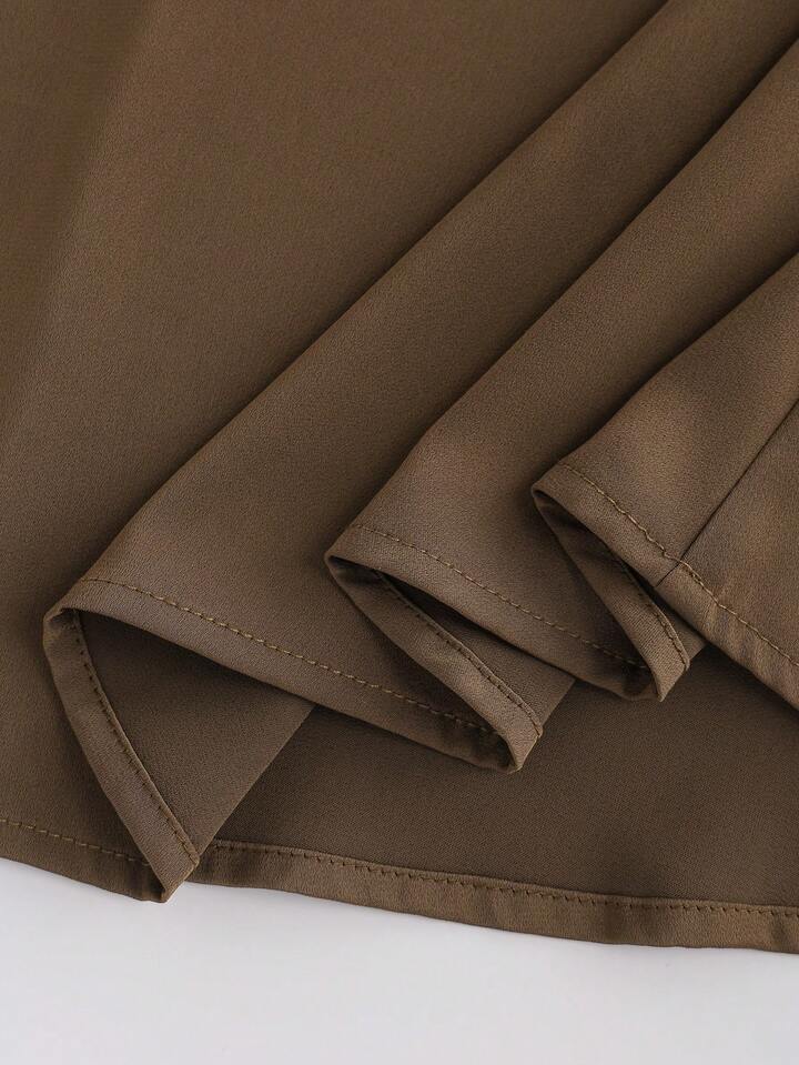 Satin high waist skirt in brown