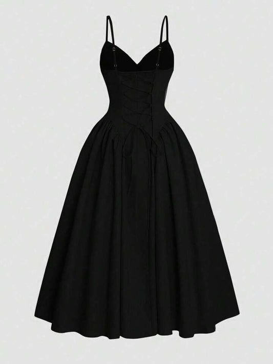 Side splice ruched bust long dress in black
