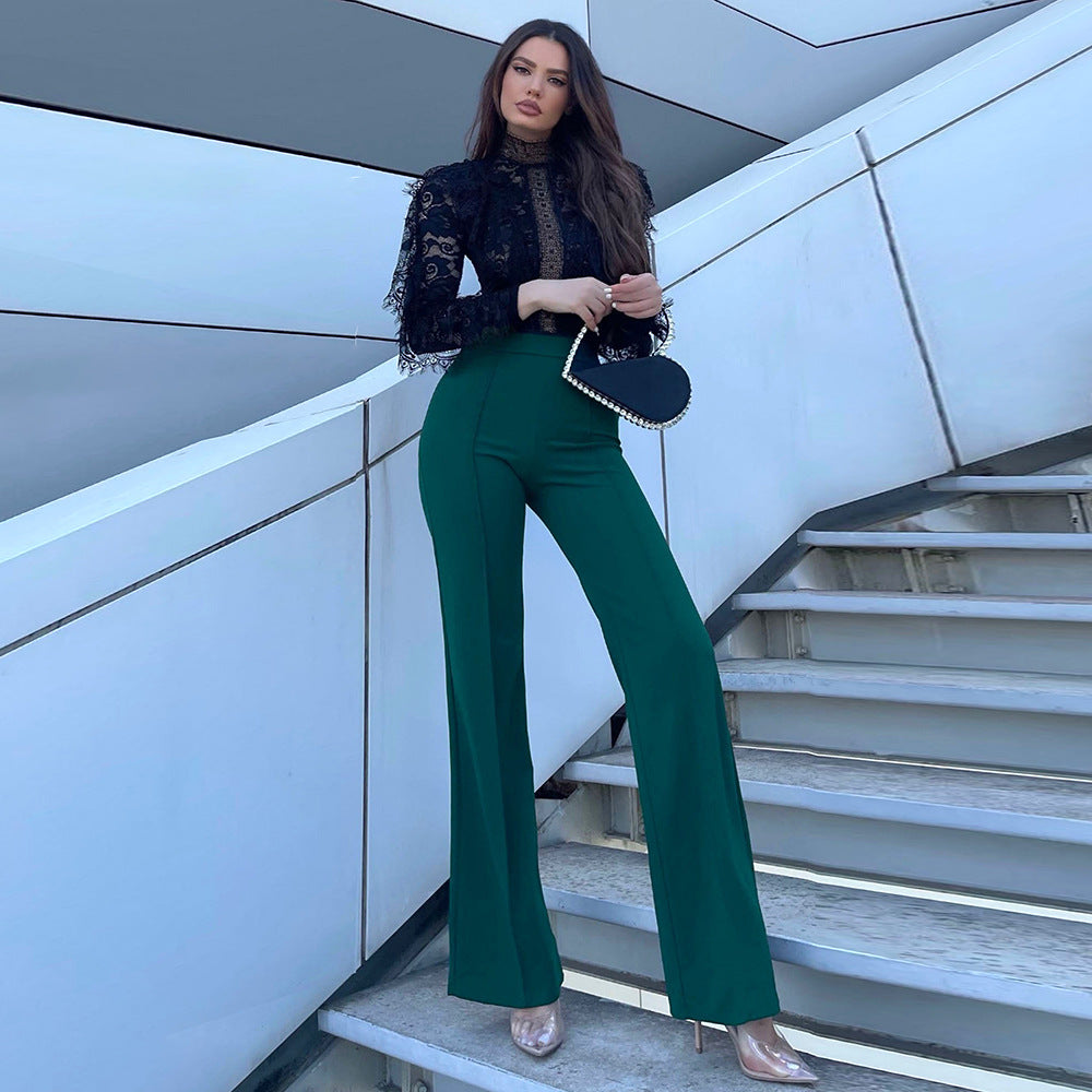 Slim bell bottoms trousers in green