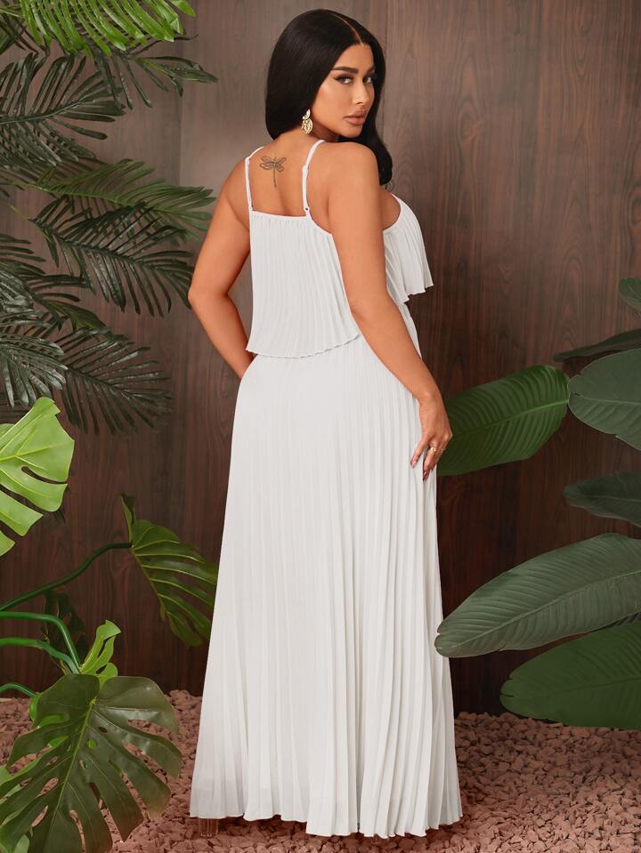 Sold pleated halter top & maxi skirt in white