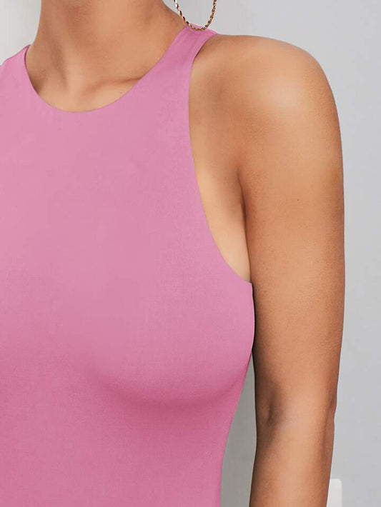 Solid sleeveless tank bodysuit in pink