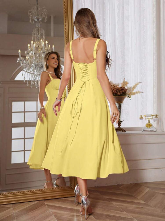 Spaghetti strap tie front maxi dress in yellow