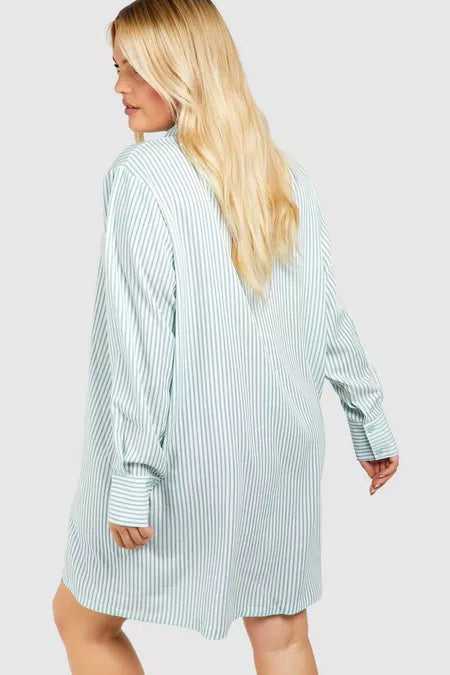 Striped drop shoulder shirt dress in blue