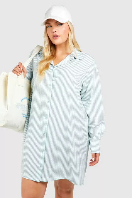 Striped drop shoulder shirt dress in blue