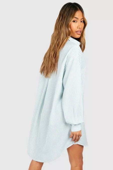 Striped drop shoulder shirt dress in blue