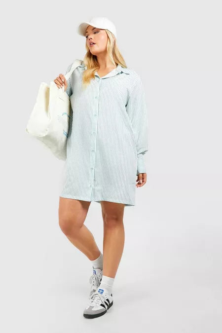 Striped drop shoulder shirt dress in blue