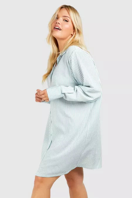 Striped drop shoulder shirt dress in blue