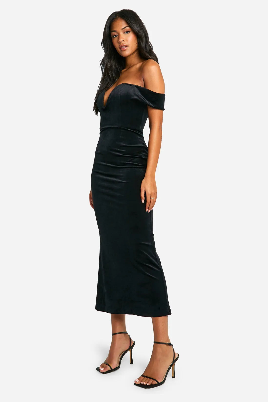 Tall velvet midaxi dress in black