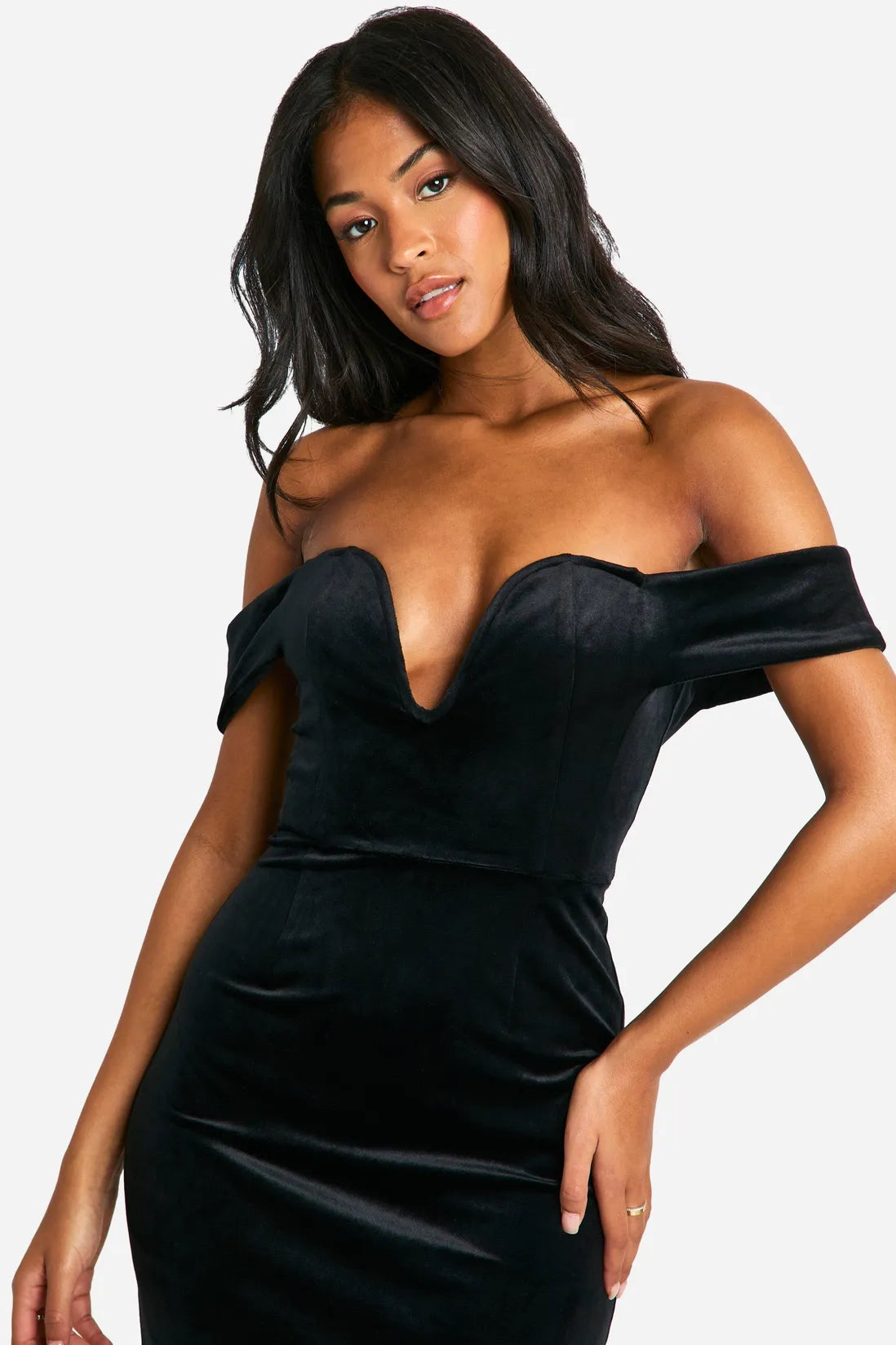 Tall velvet midaxi dress in black