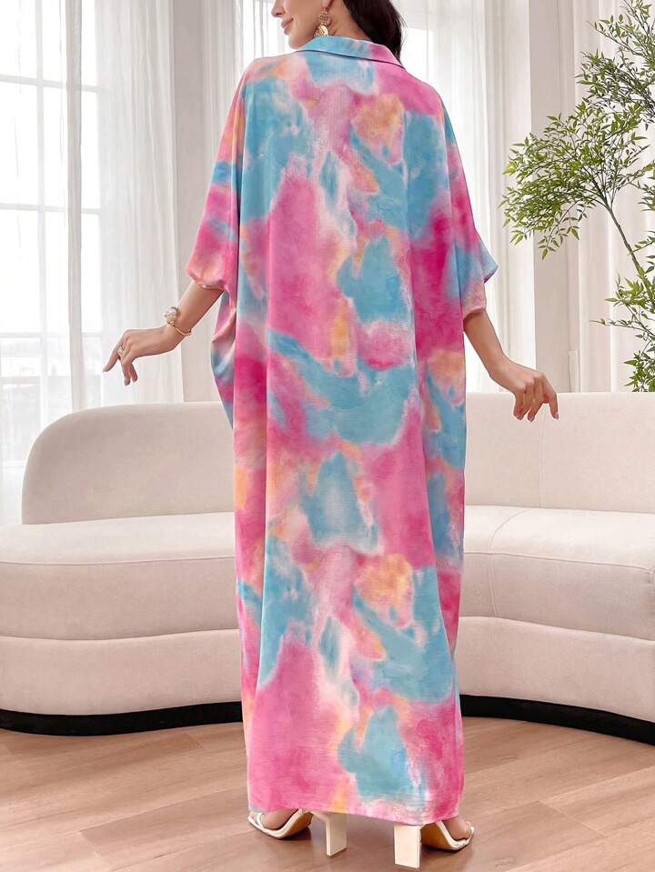 Tie dye print random pattern modest dress in multi