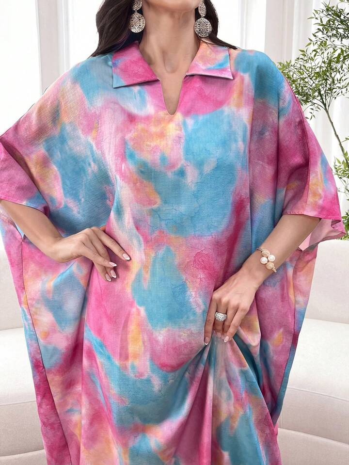 Tie dye print random pattern modest dress in multi
