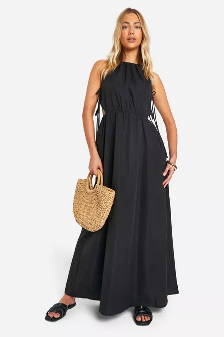 Tie side maxi dress in black