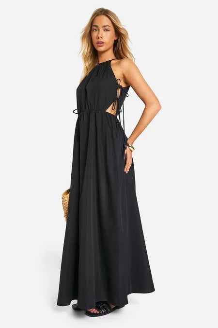 Tie side maxi dress in black