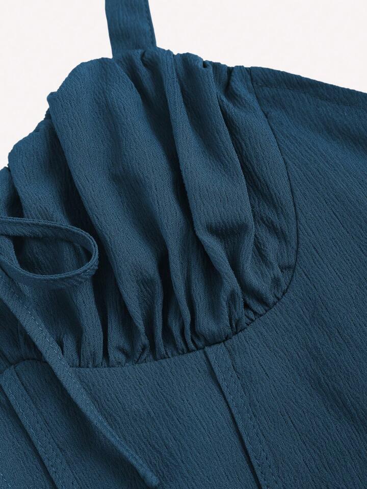 Tie strap pleated front midi dress in teal