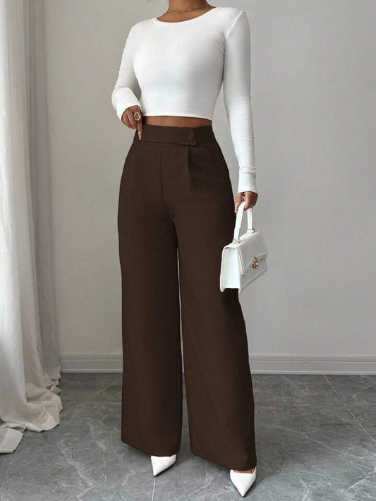 Waist front overlay straight pants in brown
