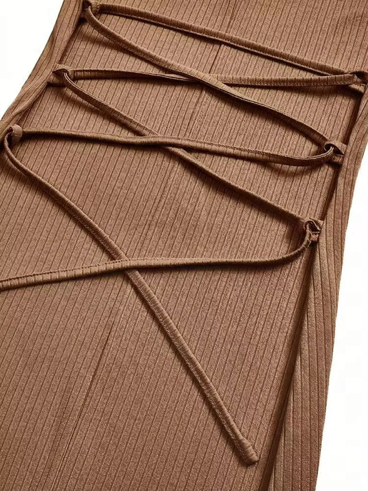 Square neck long sleeve bodycon dress in coffee