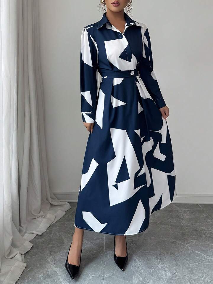 Random printed shirt dress in multi