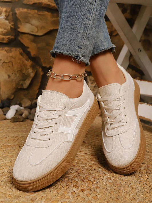 Faux suede lace up sneakers in beige