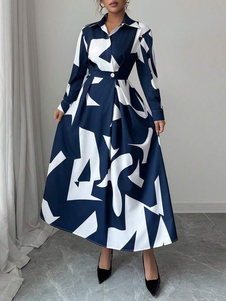 Random printed shirt dress in multi