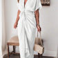 Button down belted shirt dress in white